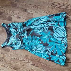 (8) ESPRIT 100% Silk Empire Waist Fit & Flare Full Skirt Vacation Tropical Flora
